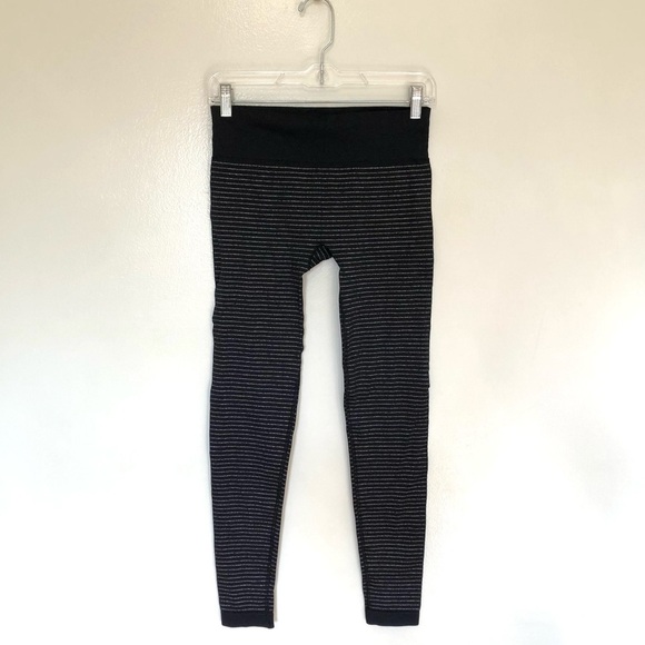 Athleta Shimmer Stripe Tights Leggings Black Silver Medium - Picture 1 of 4